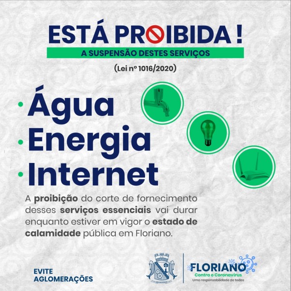 Prefeitura sanciona lei que proíbe cortes de água, energia e internet no período do coronavírus