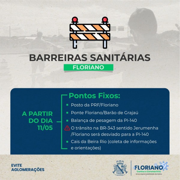 Floriano instala barreiras sanitárias a partir desta segunda-feira