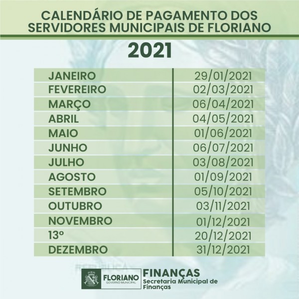 Prefeitura de Floriano divulga tabela de pagamento do servidor até dezembro