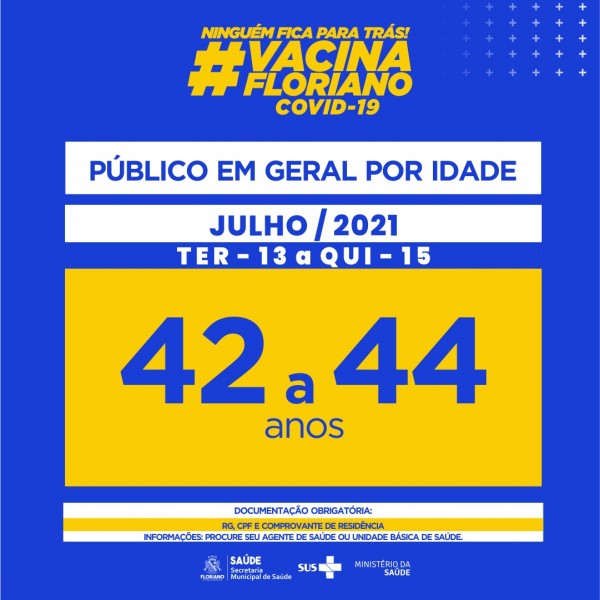 Floriano vacina pessoas com 42 ou mais a partir desta terça-feira (12)