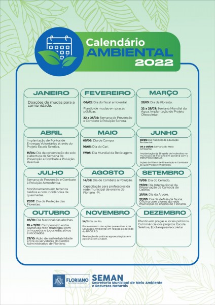SEMAN divulga Calendário Ambiental 2022
