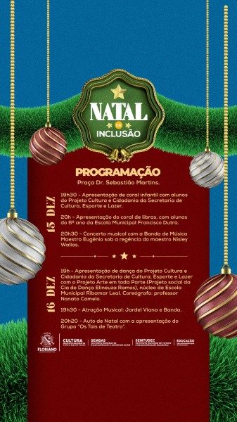 Prefeitura de Floriano promoverá abertura do 'Natal da Inclusão' nesta quinta-feira