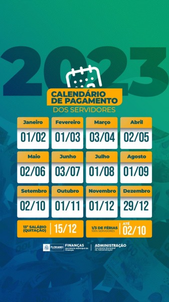 Prefeitura de Floriano lança tabela de pagamento do funcionalismo referente a 2023