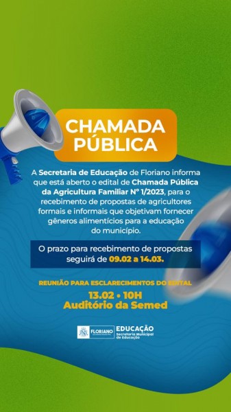 Prefeitura de Floriano faz Chamada Pública para aquisição de alimentos da Agricultura Familiar