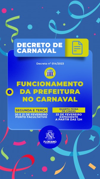 Prefeitura de Floriano concede ponto facultativo na segunda e terça de carnaval